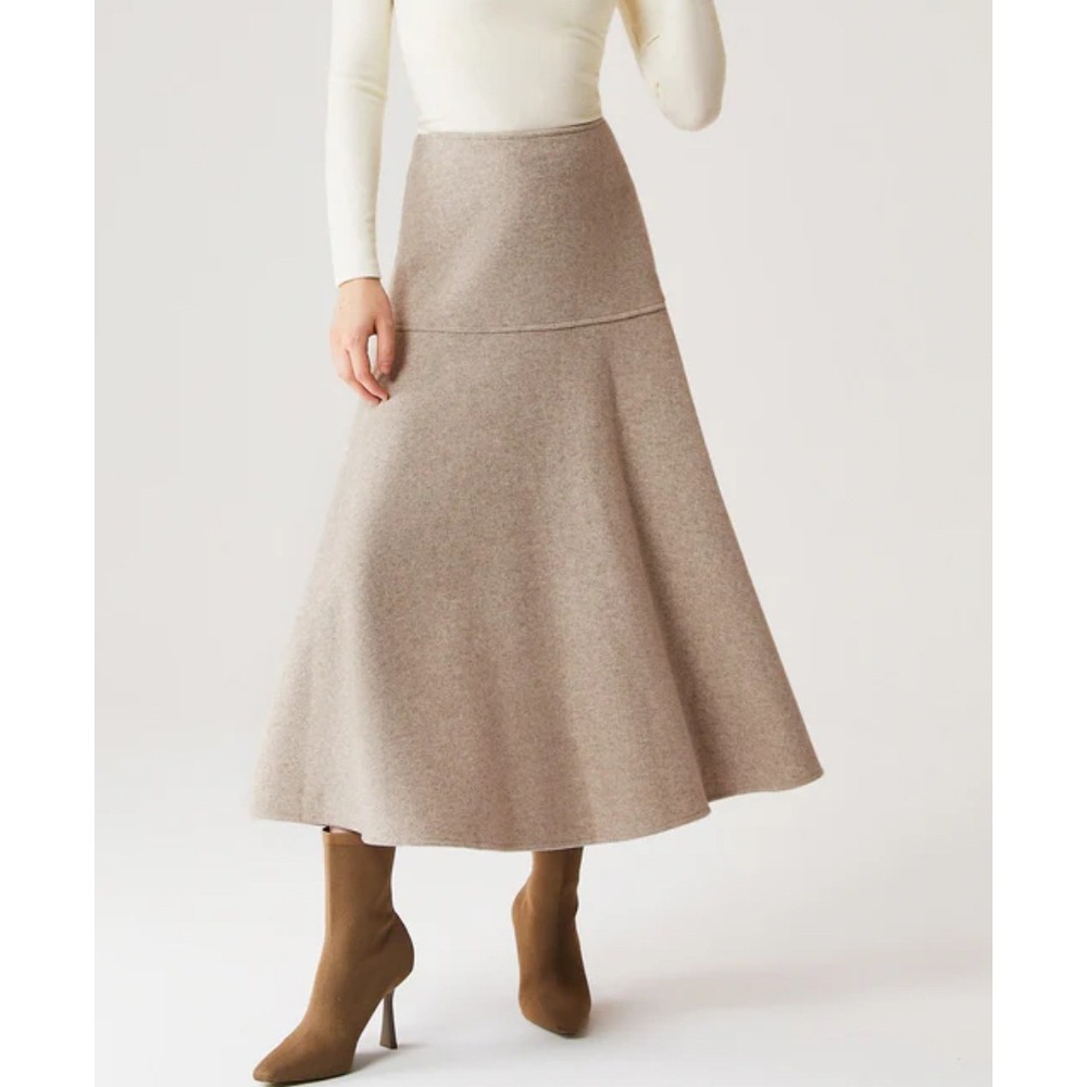 OGL Taupe Midi A-Line Skirt